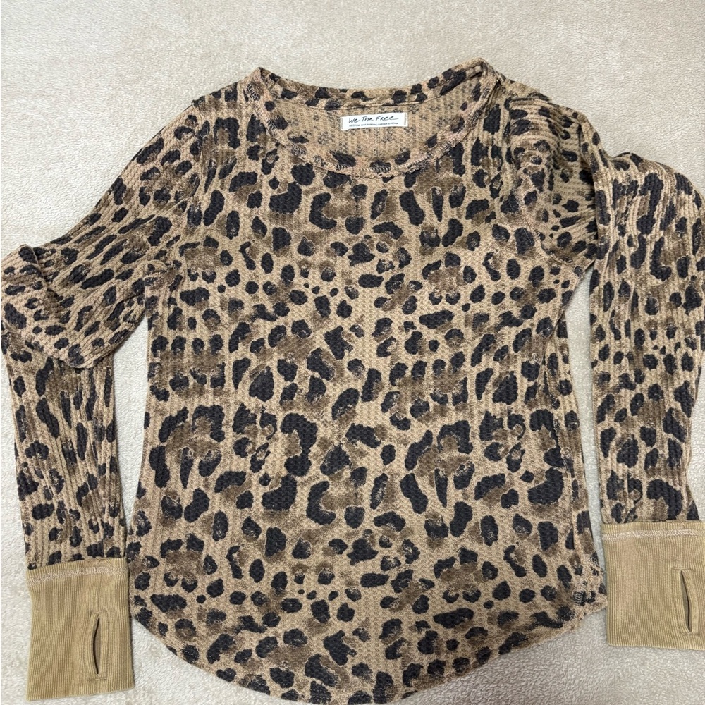 Free people brand Leopard Print Long Sleeve Top